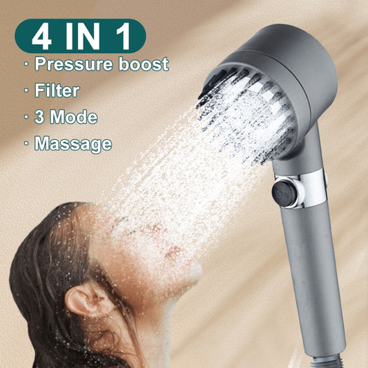 "Multi-Mode ABS Shower Head with Filter - Massage, Spray & Rain Functions - Easy Installation & Durable | 1.5m PVC Pipe and Wall Seat Included"