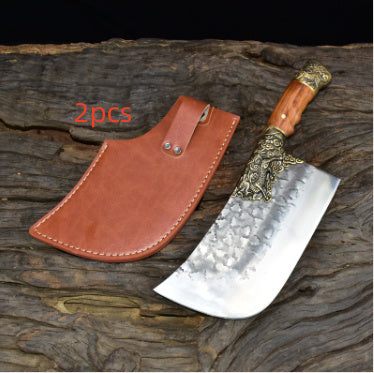 Handmade Retro Antique Kitchen Knife - 7CR17MOV Steel Blade, Brass & Acid Wood Handle, Dual-Purpose for Cutting and Chopping