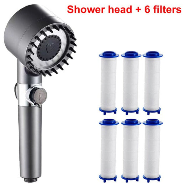 "Multi-Mode ABS Shower Head with Filter - Massage, Spray & Rain Functions - Easy Installation & Durable | 1.5m PVC Pipe and Wall Seat Included"