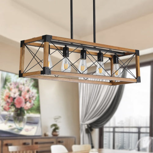 5 Lights Vintage Farmhouse Chandelier For Kitchen, Living Room, Dining Room Walnut - No Bulbs Unavailable Platforms