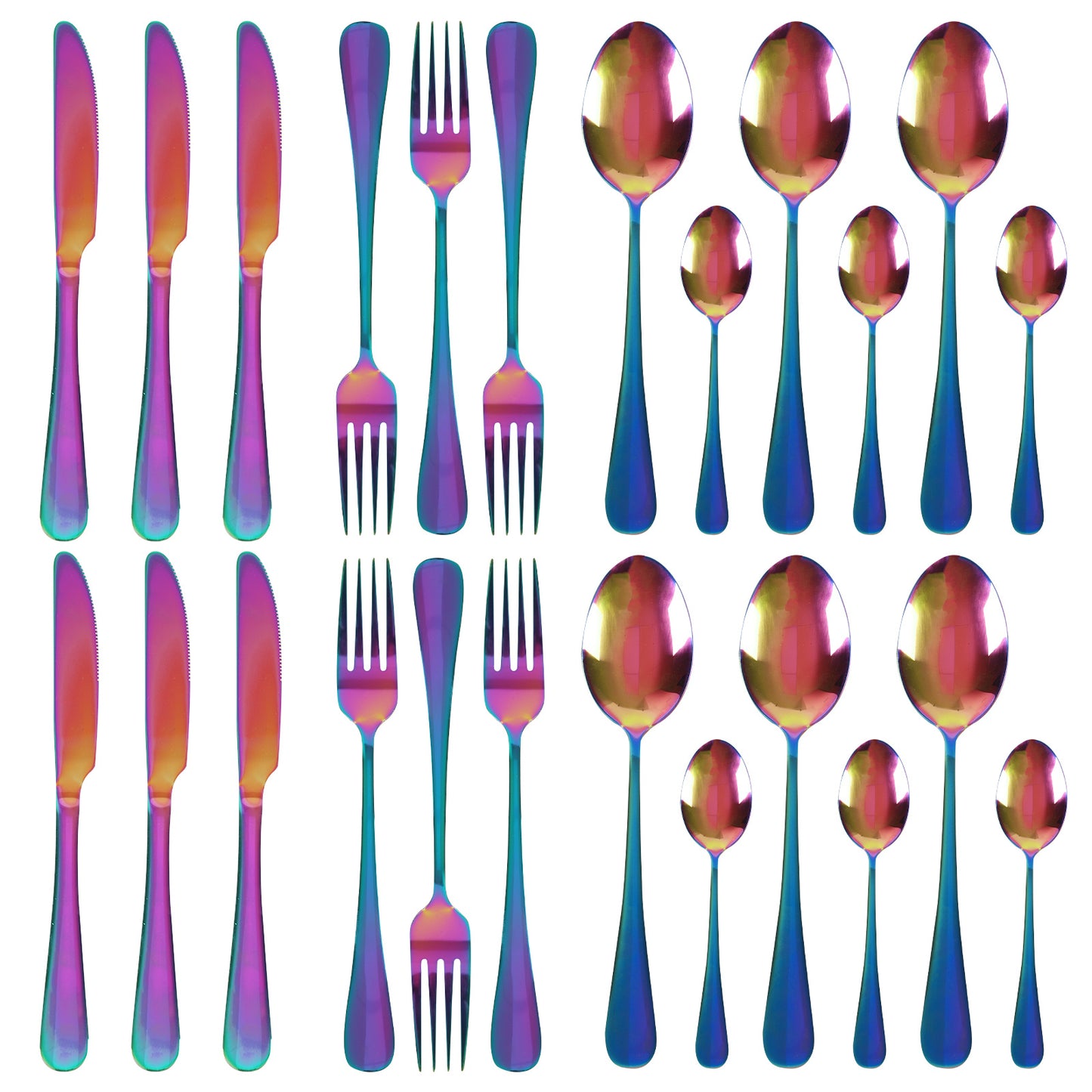 Stainless Steel Tableware Set - One-Piece Molding, Beautiful Design - Knife, Fork, Spoon, Teaspoon