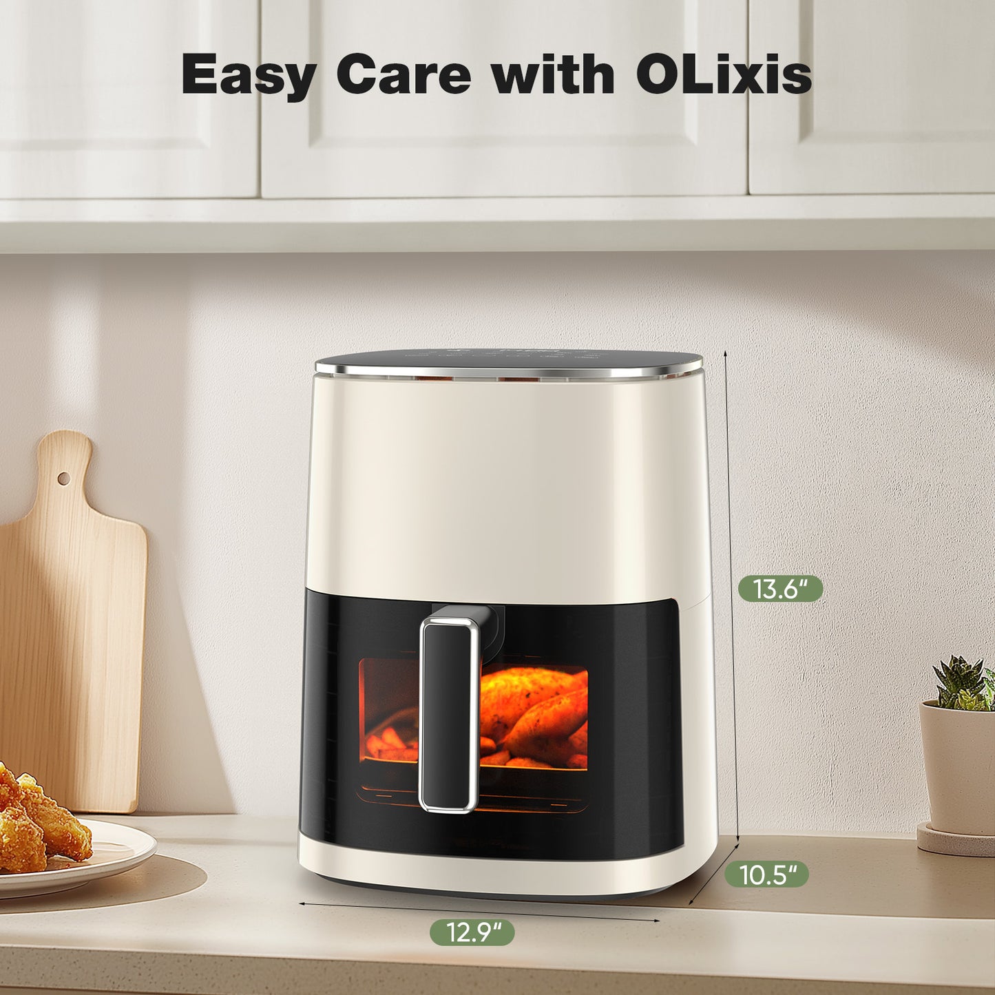 OLIXIS 6.34QT Air Fryer - Large Capacity, Convenient Viewing Window, Dishwasher Safe, Safe & Nontoxic Materials (Beige & Gray)