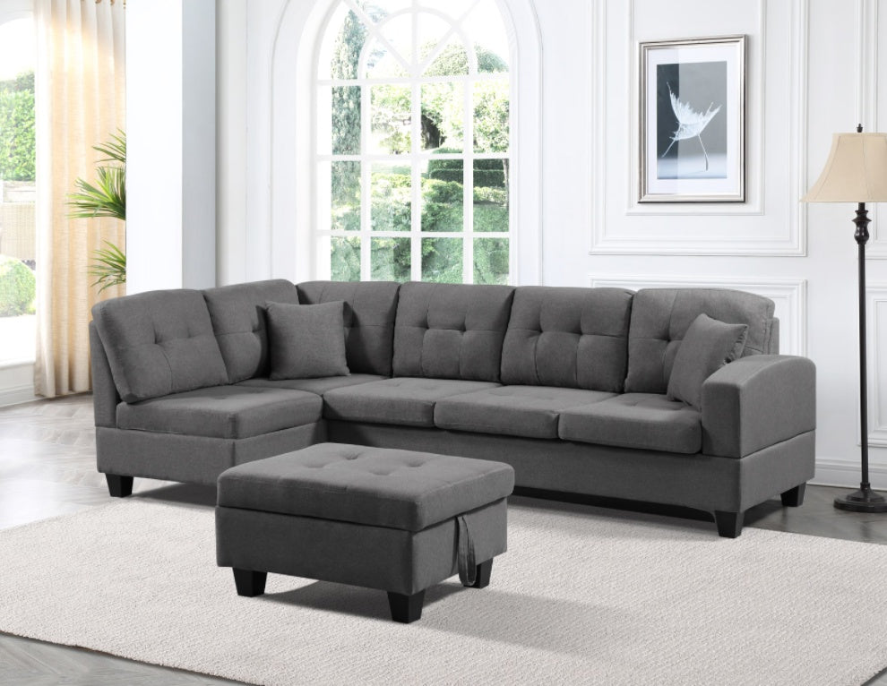 "Grey Left Fabric Sofa with Ottoman – Comfortable, Versatile Sofa Bed for Modern Living Rooms"