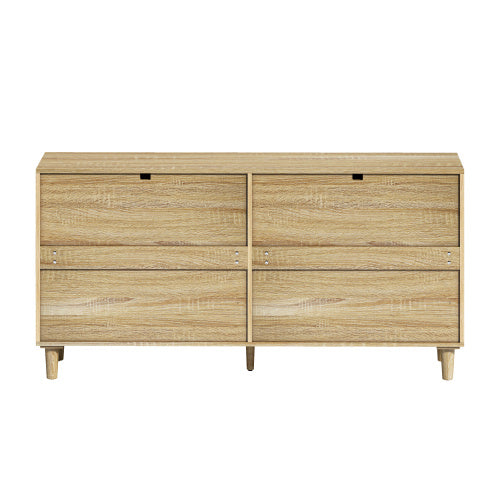 59" Rattan 6-Drawer Dresser with Metal Handles & Wood Legs - Storage Cabinet for Bedroom, Living Room, Hallway (Natural)