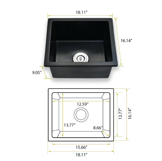 Quartz 18" L x 16" W Undercounter Sink Basket Filter - Durable, Scratch-Resistant, Heat-Resistant, Black