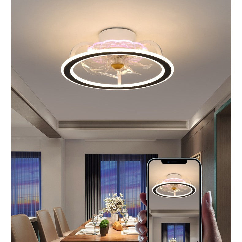 Ceiling Fan Lamp with Metal Leaves – 8801 White & Black Circle Color Light, 220V/110V, Stylish Yake Lampshade