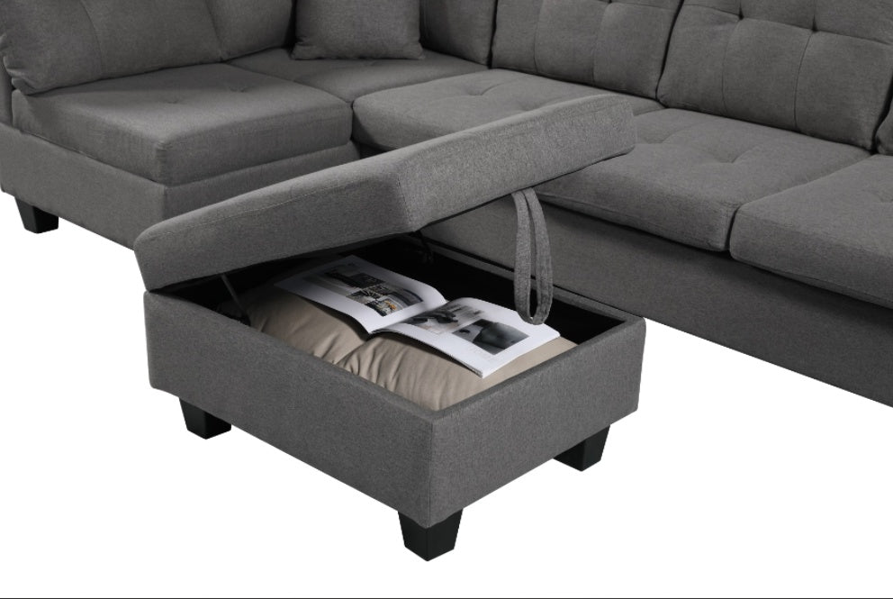 "Grey Left Fabric Sofa with Ottoman – Comfortable, Versatile Sofa Bed for Modern Living Rooms"