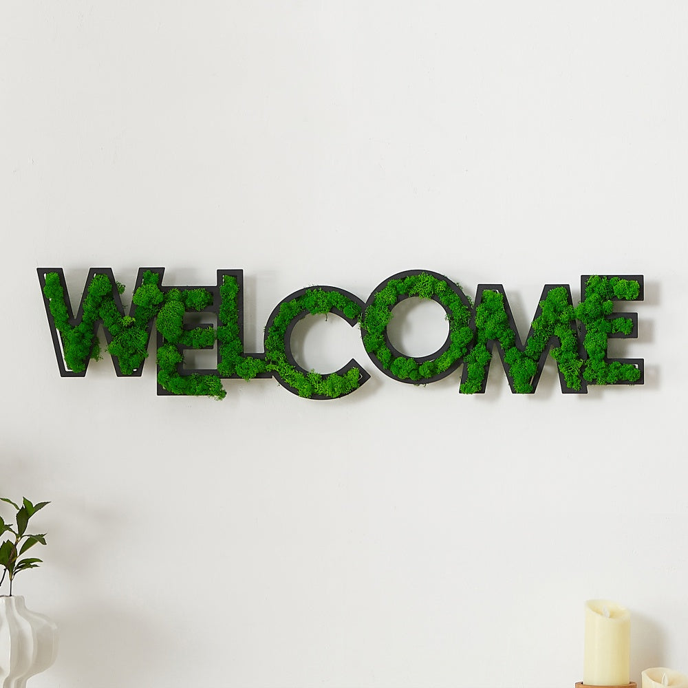 "WELCOME" Letter Art Moss Wall Decoration - Eco-Friendly, Low Maintenance, Wrought Iron Frame - Unique, Dynamic Green Home Decor