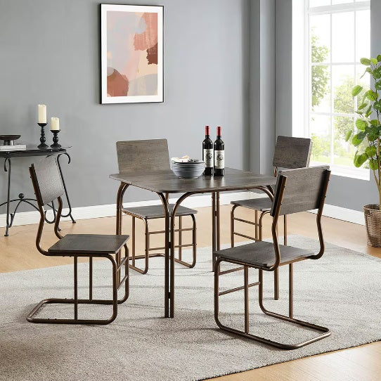 5-Piece Modern Dining Table & 4 Chairs Set - Antique Bronze, MDF + Metal, for Kitchen & Dining Room