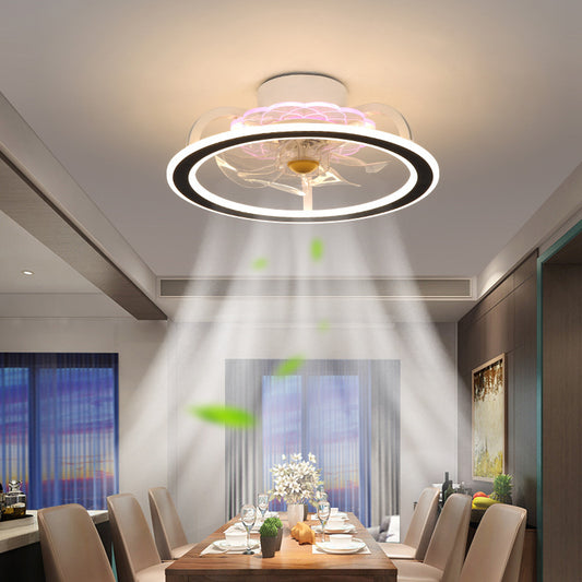 Ceiling Fan Lamp with Metal Leaves – 8801 White & Black Circle Color Light, 220V/110V, Stylish Yake Lampshade