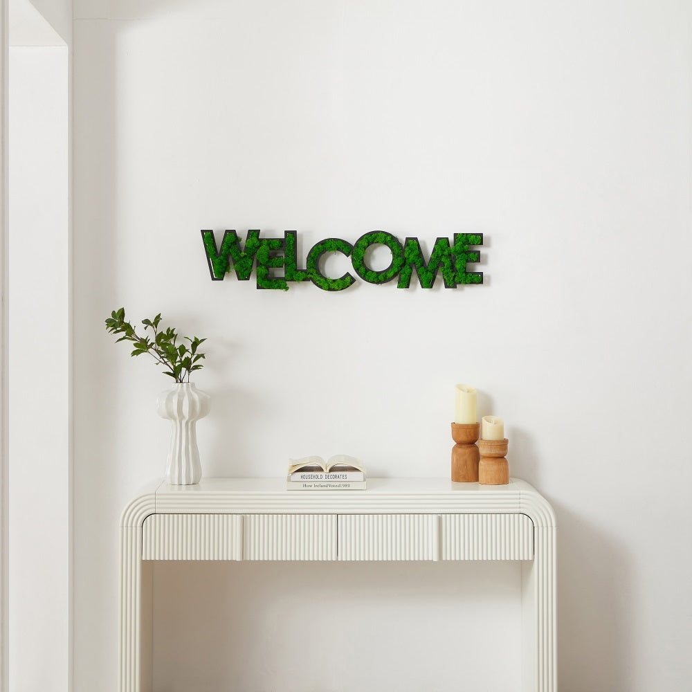 "WELCOME" Letter Art Moss Wall Decoration - Eco-Friendly, Low Maintenance, Wrought Iron Frame - Unique, Dynamic Green Home Decor