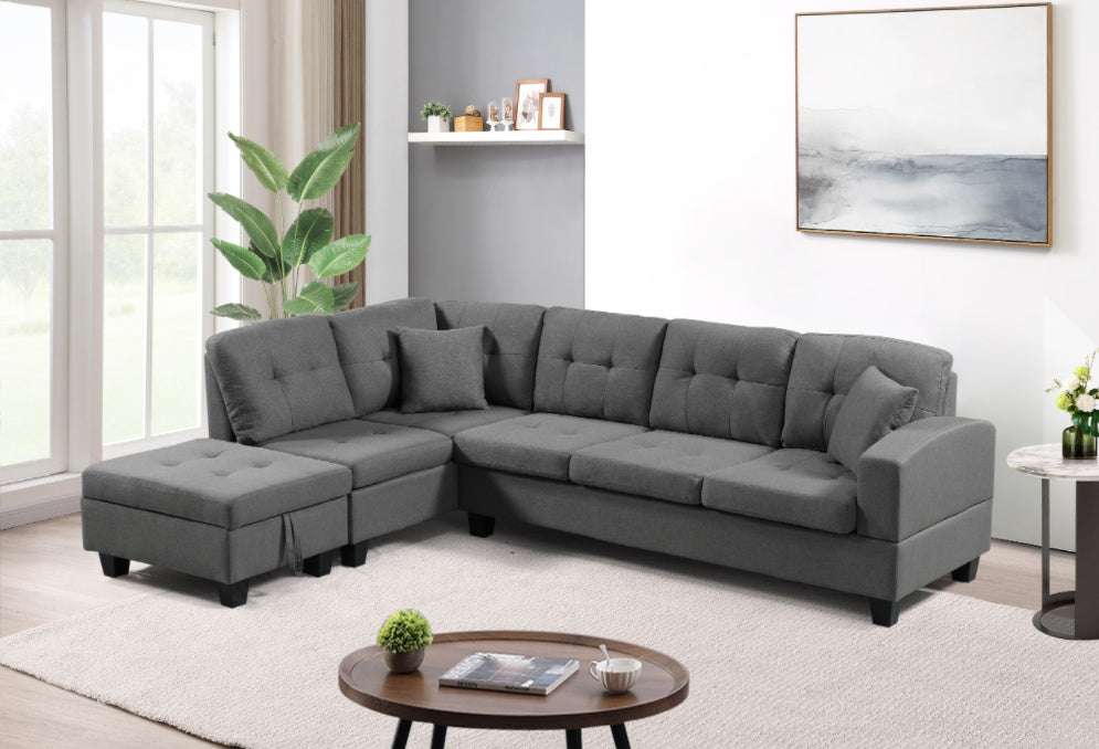 "Grey Left Fabric Sofa with Ottoman – Comfortable, Versatile Sofa Bed for Modern Living Rooms"