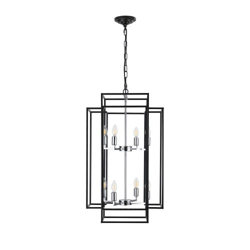 8-Layer Industrial Farmhouse Chandelier – Black & Silver Pendant Lighting for Living Room, Kitchen, and Hallway