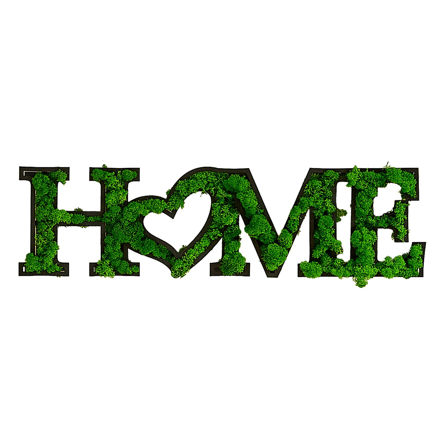 "HOME" Letter Art Moss Wall Hanging - Eco-Friendly, Sturdy Iron Frame, Whimsical Heart Design - Natural Green Decor for Home & Office